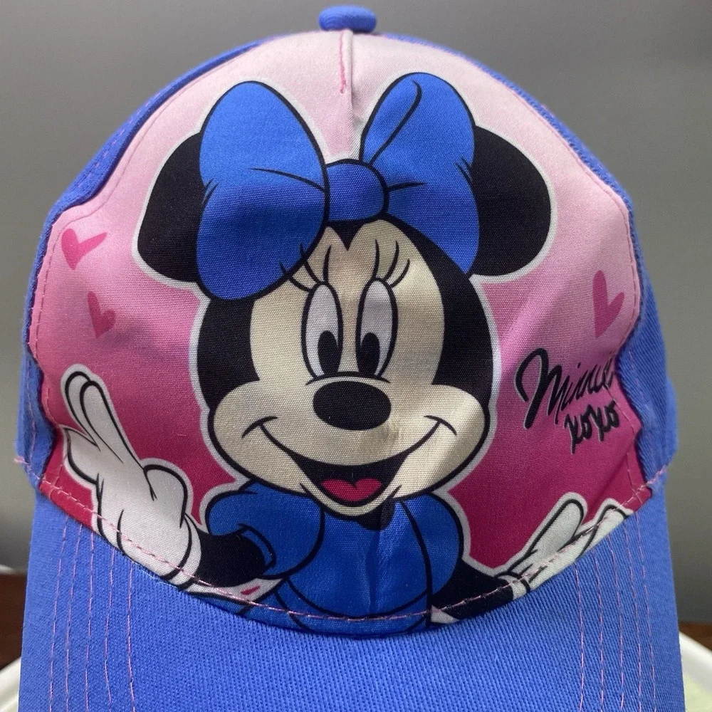 Disney Minnie Mouse Girls Blue&Pink Hat—Adjustable Cap-Hook&Loop Closure
